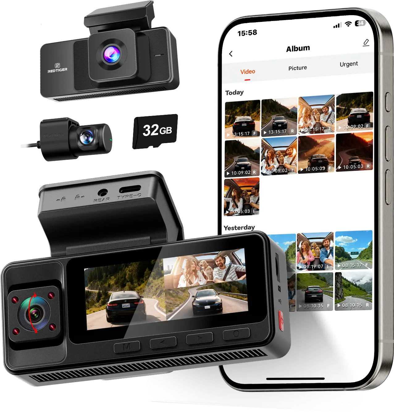 A3 3 Channel WiFi Dash Cam Front and Rear Inside with 32G SD Card( No SD Card Option In A Better Deal ), 2.5K+1080P+1080P Car Dash Camera for CarsFront and Rear, G-Sensor, 24H Parking Mode, Car rvibe, Car VLOG