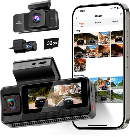 A3 3 Channel WiFi Dash Cam Front and Rear Inside with 32G SD Card( No SD Card Option In A Better Deal ), 2.5K+1080P+1080P Car Dash Camera for CarsFront and Rear, G-Sensor, 24H Parking Mode, Car rvibe, Car VLOG