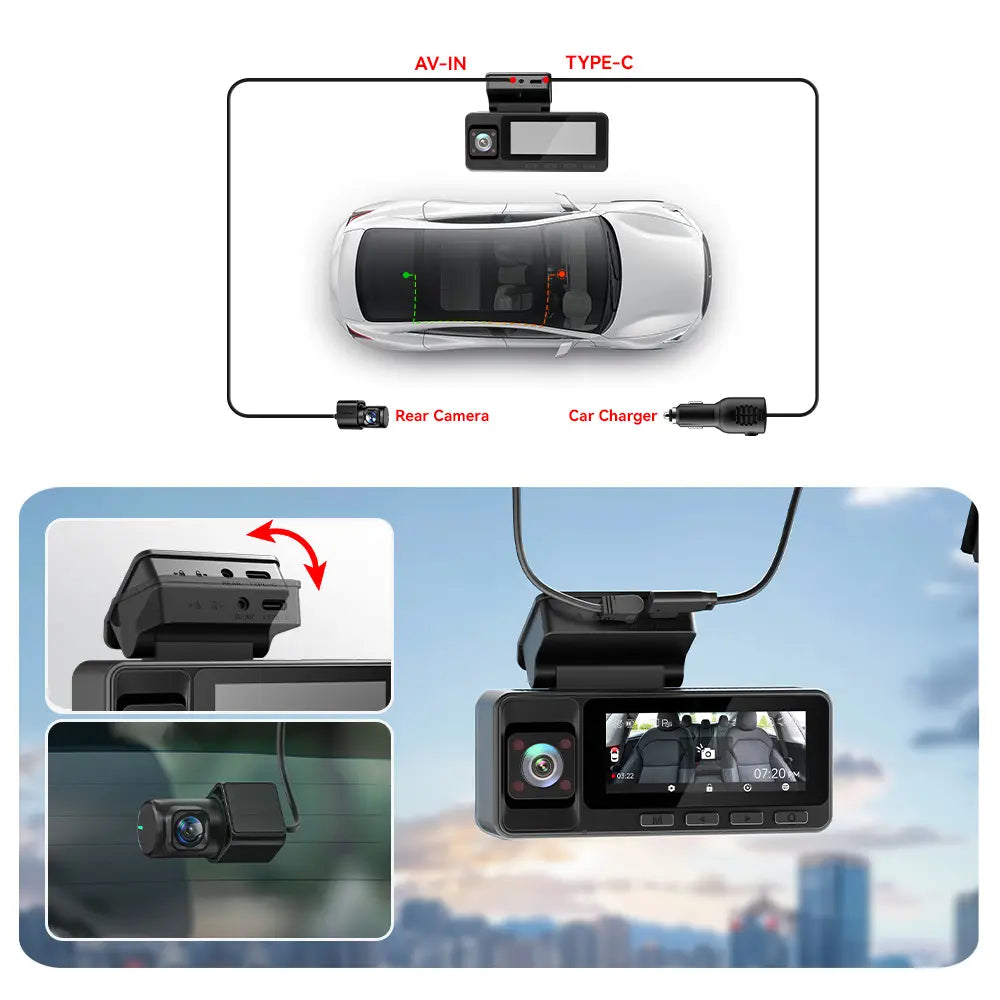 A3 3 Channel WiFi Dash Cam Front and Rear Inside with 32G SD Card( No SD Card Option In A Better Deal ), 2.5K+1080P+1080P Car Dash Camera for CarsFront and Rear, G-Sensor, 24H Parking Mode, Car rvibe, Car VLOG